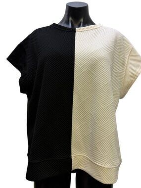 See & Be Seen Pants & Top Set Black & Cream Geometric Textured Pattern S